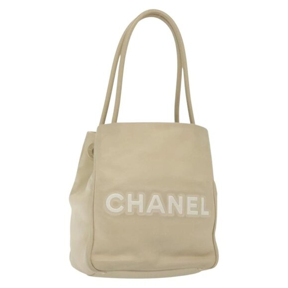 CHANEL Camelia Shoulder Bag Leather Beige Gold CC Auth 137317 - Picture 1 of 16